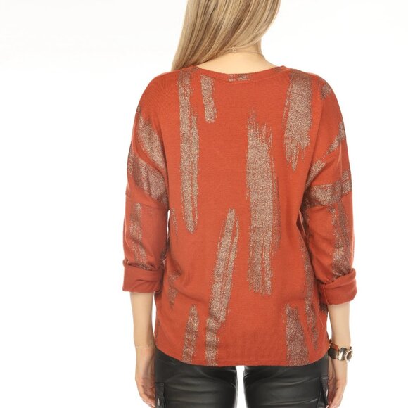 Rust shiny v neck Top - Picture 6 of 6